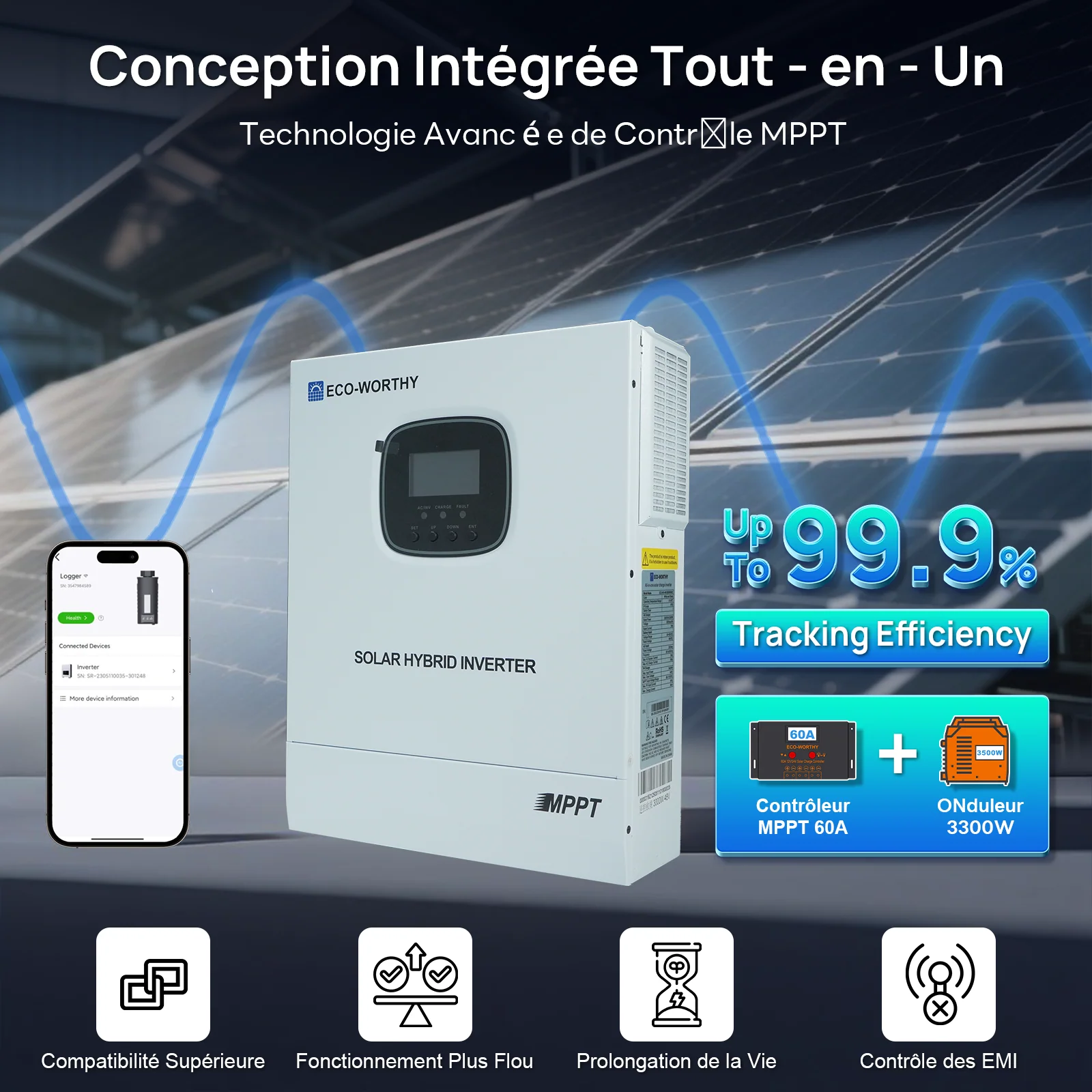 Eco-Worthy Kit Solaire Hors Réseau Complet 1560W 48V (8x bifacial 195W) - Image 4