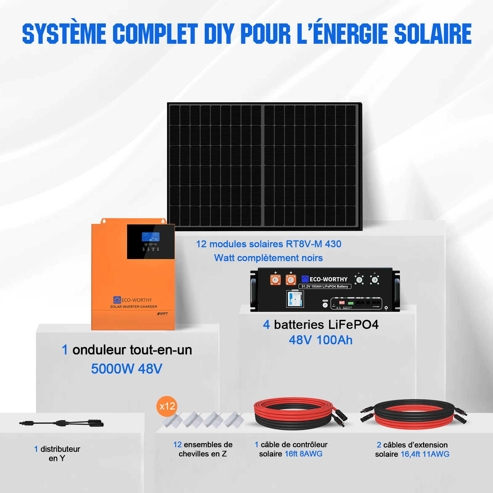 Eco-Worthy Kit Solaire MPPT Hors Réseau Complet 48V 5160 W (12x 430W) - Image 14