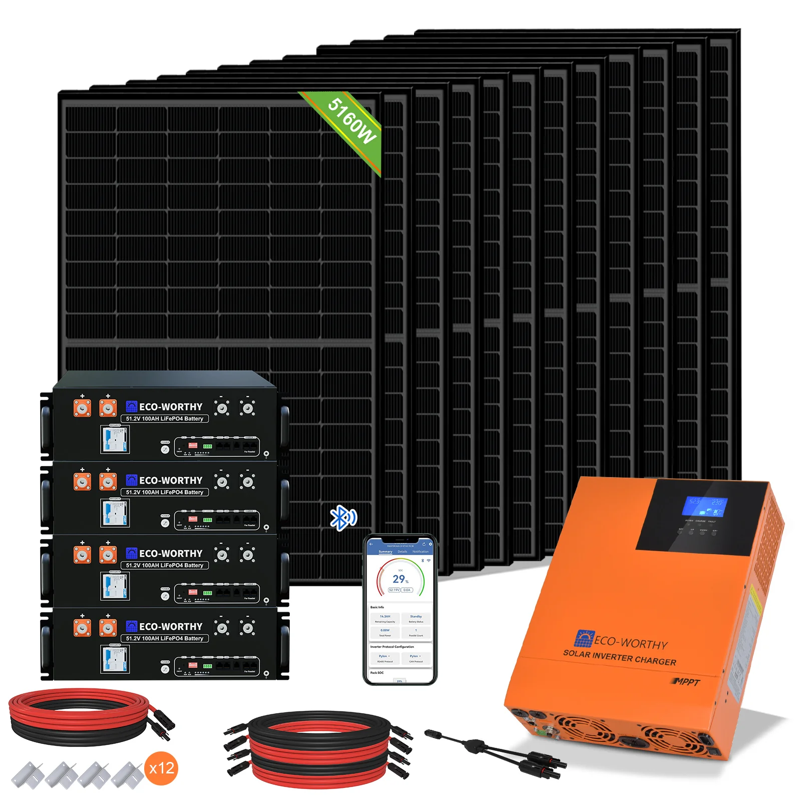 Eco-Worthy Kit Solaire MPPT Hors Réseau Complet 48V 5160 W (12x 430W) - Image 15
