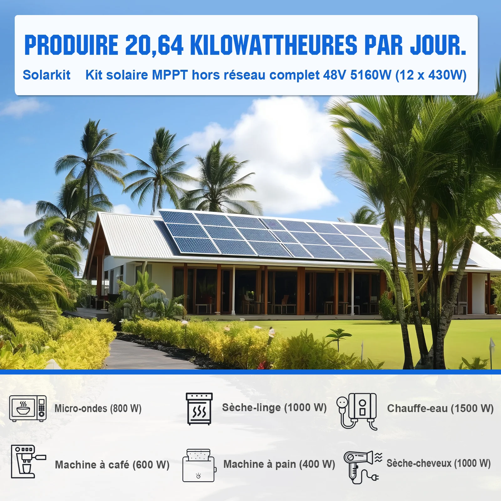 Eco-Worthy Kit Solaire MPPT Hors Réseau Complet 48V 5160 W (12x 430W) - Image 3
