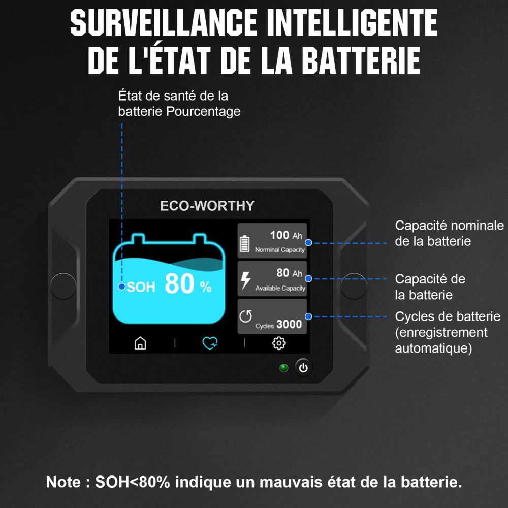Moniteur de batterie à écran tactile 300A 3.5" avec capteur Hall pour batteries AGM et lithium (LiFePO4) - Image 4