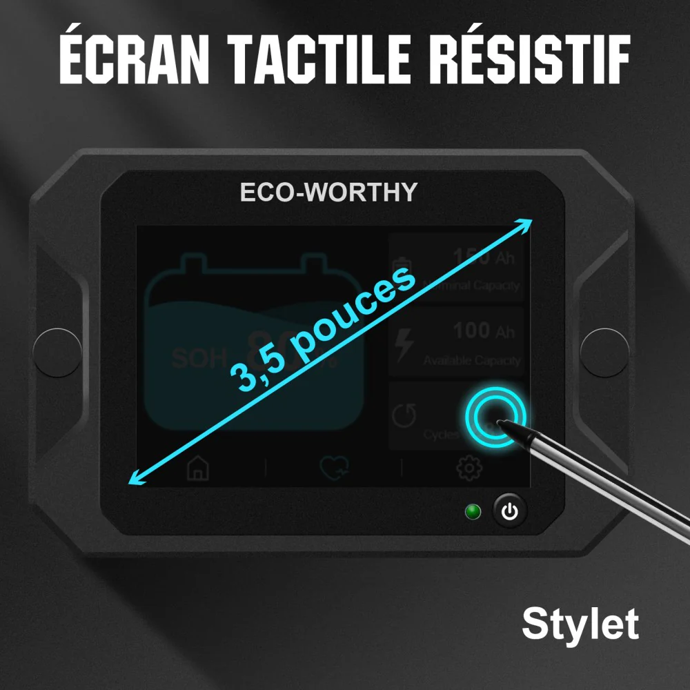 Moniteur de batterie à écran tactile 300A 3.5" avec capteur Hall pour batteries AGM et lithium (LiFePO4) - Image 7