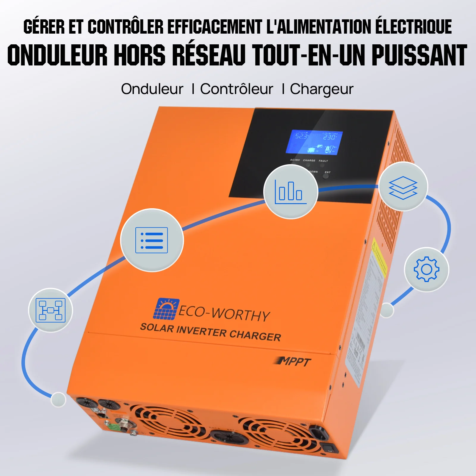 Eco-Worthy Onduleur 5 kW avec Pack de 4 Batterie Bluetooth 12V 280Ah | Kit D'alimentation Domestique Hors Réseau - Image 5