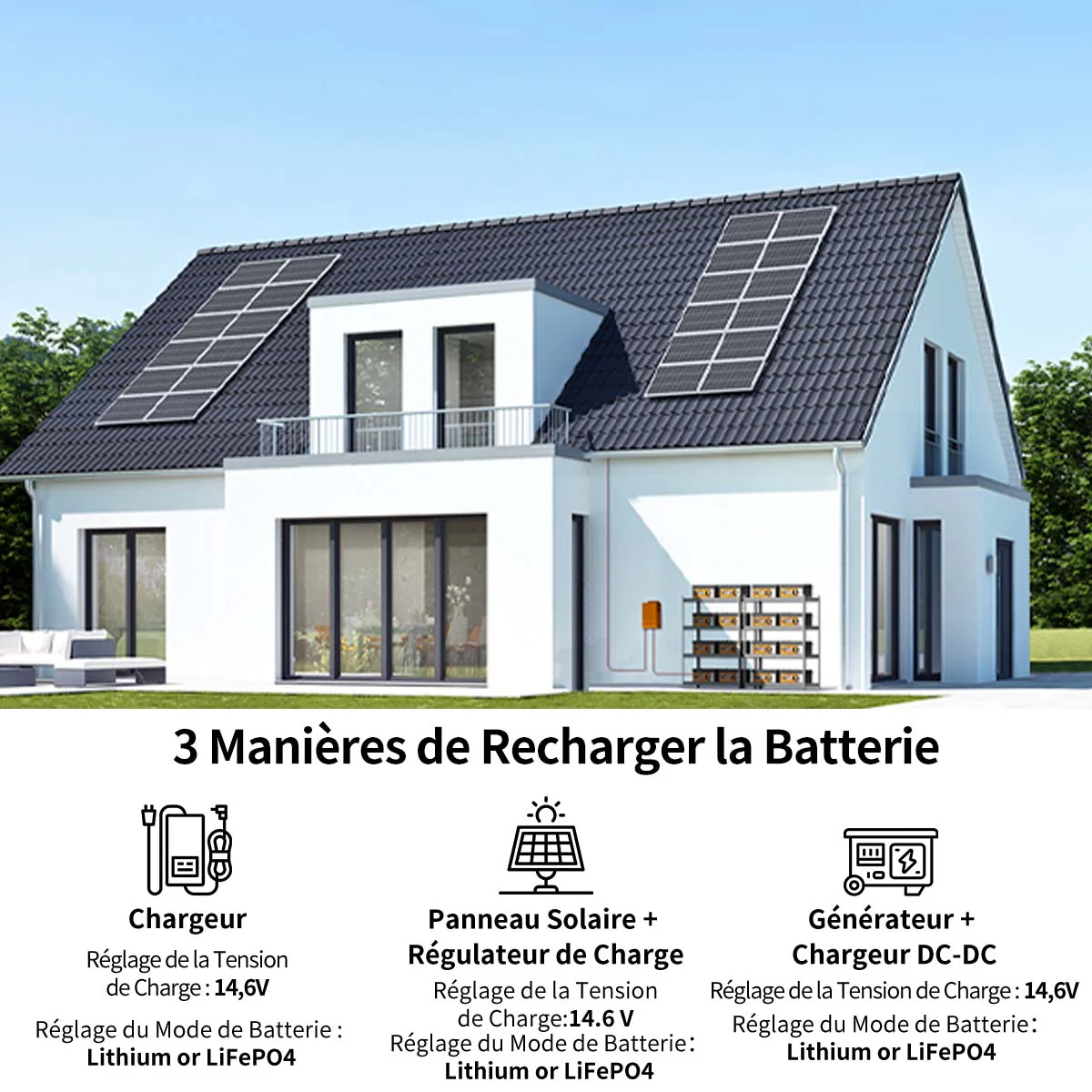 Eco-Worthy Onduleur 5 kW avec Pack de 4 Batterie Bluetooth 12V 280Ah | Kit D'alimentation Domestique Hors Réseau - Image 9
