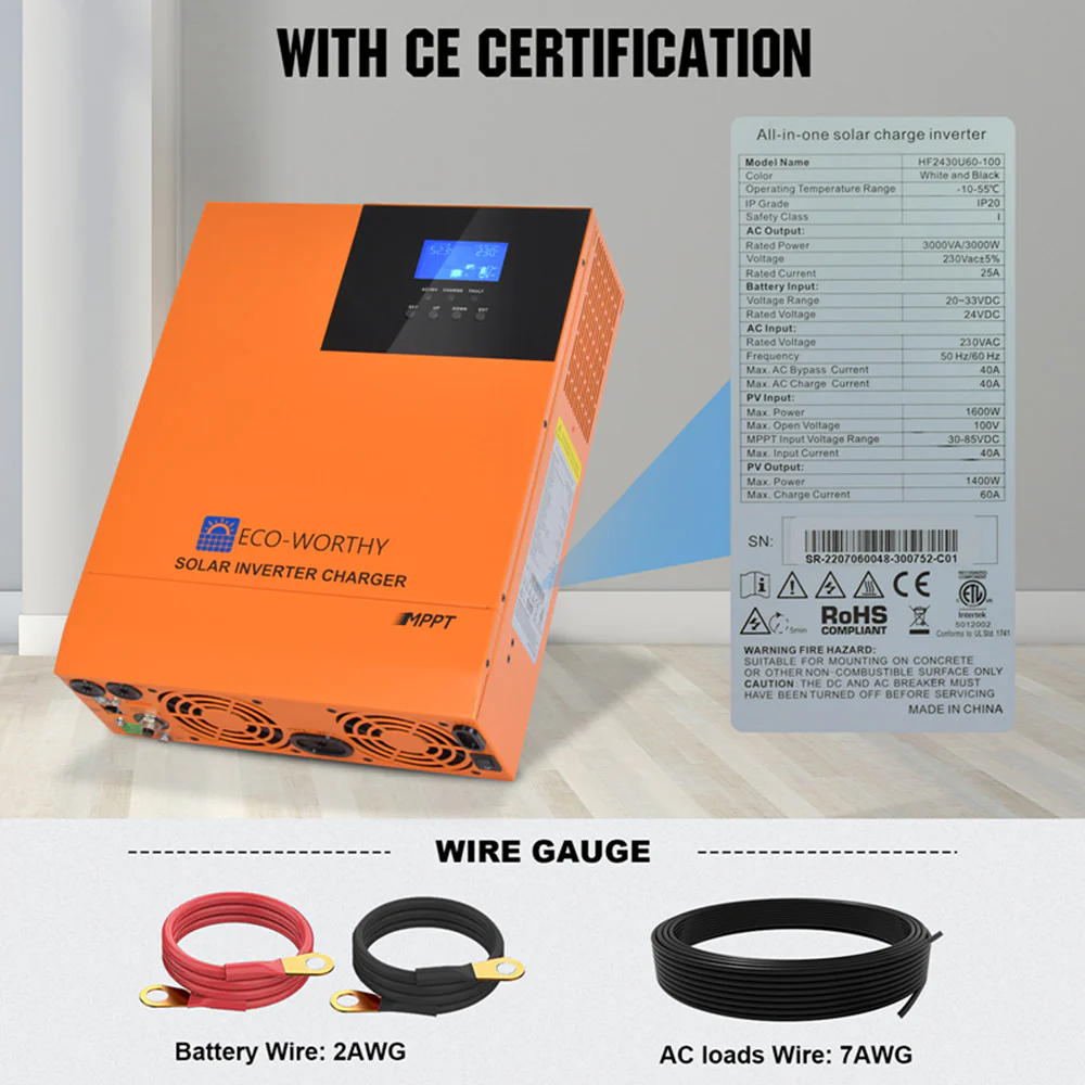 Onduleur tout-en-un onduleur à onde sinusoïdale pure 3000VA 24V et contrôleur 60A pour système hors réseau - Image 9