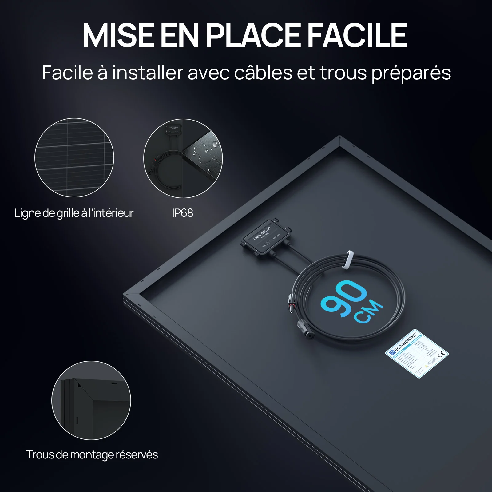 Eco-Worthy Panneau Solaire Full Black 120W 12V — Rendement Élevé de 25% - Image 5
