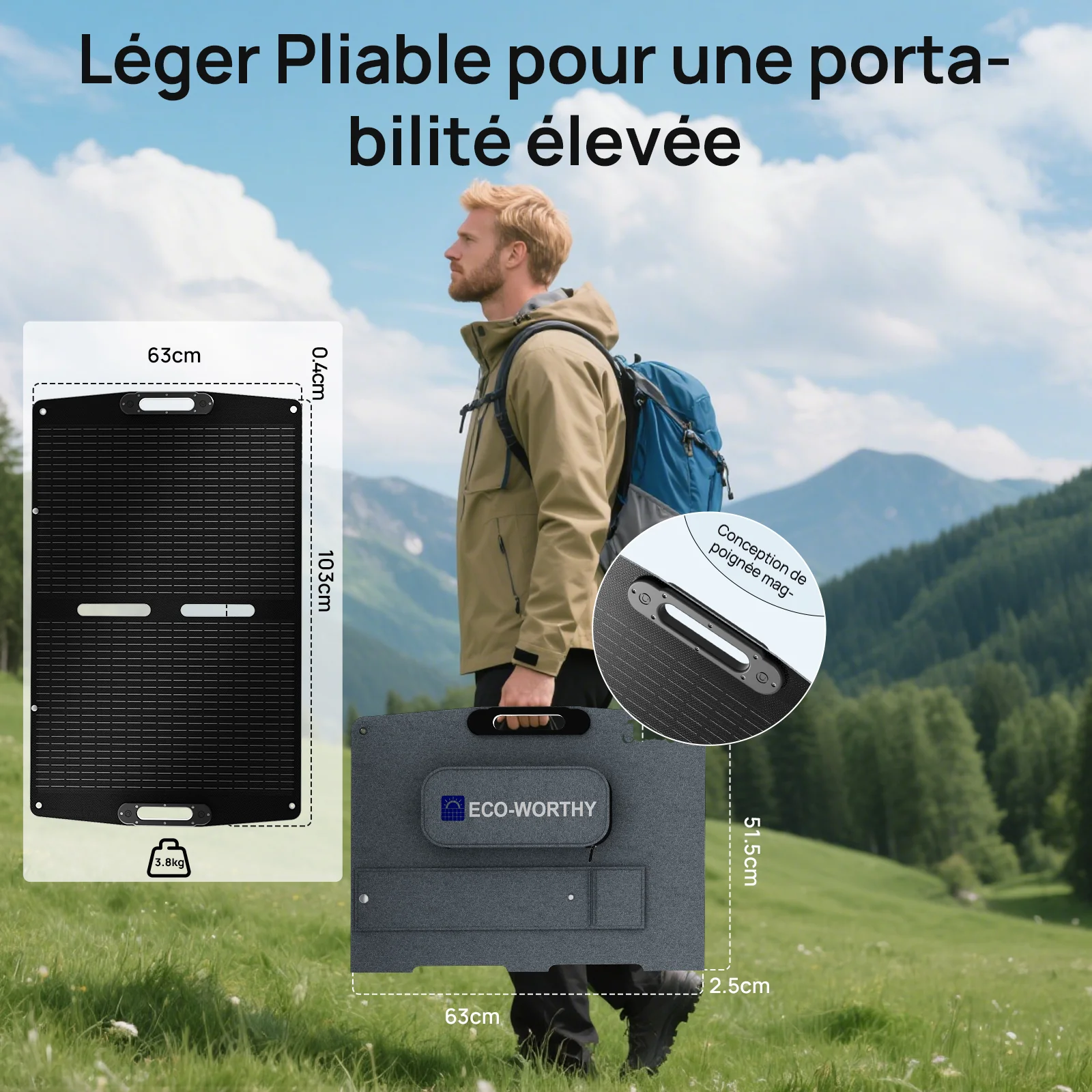 Panneau solaire portable 100W Pro. Pour Camping-car | ECO-WORTHY - Image 6